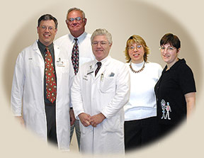 Dr. Rick Olson, Dr. Bill Scott and Dr. Ron Keech, with orthoptists, Wanda Pfeifer and Pam Kutschke 