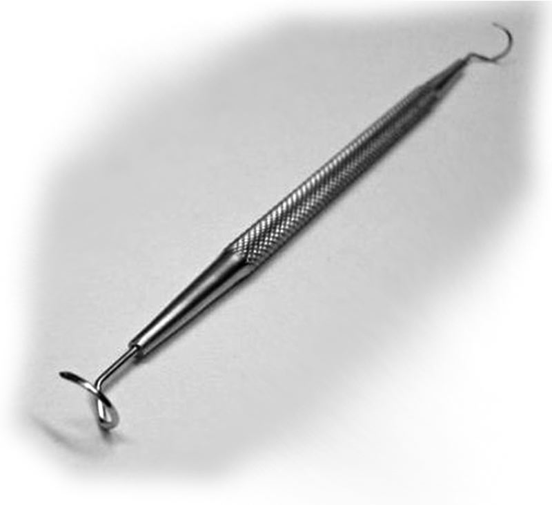 Pigtail probe used to pass the guide-wire suture through the canalicular system (https://www.indiamart.com/proddetail/lacrimal-pigtail-probe-14549996330.html)