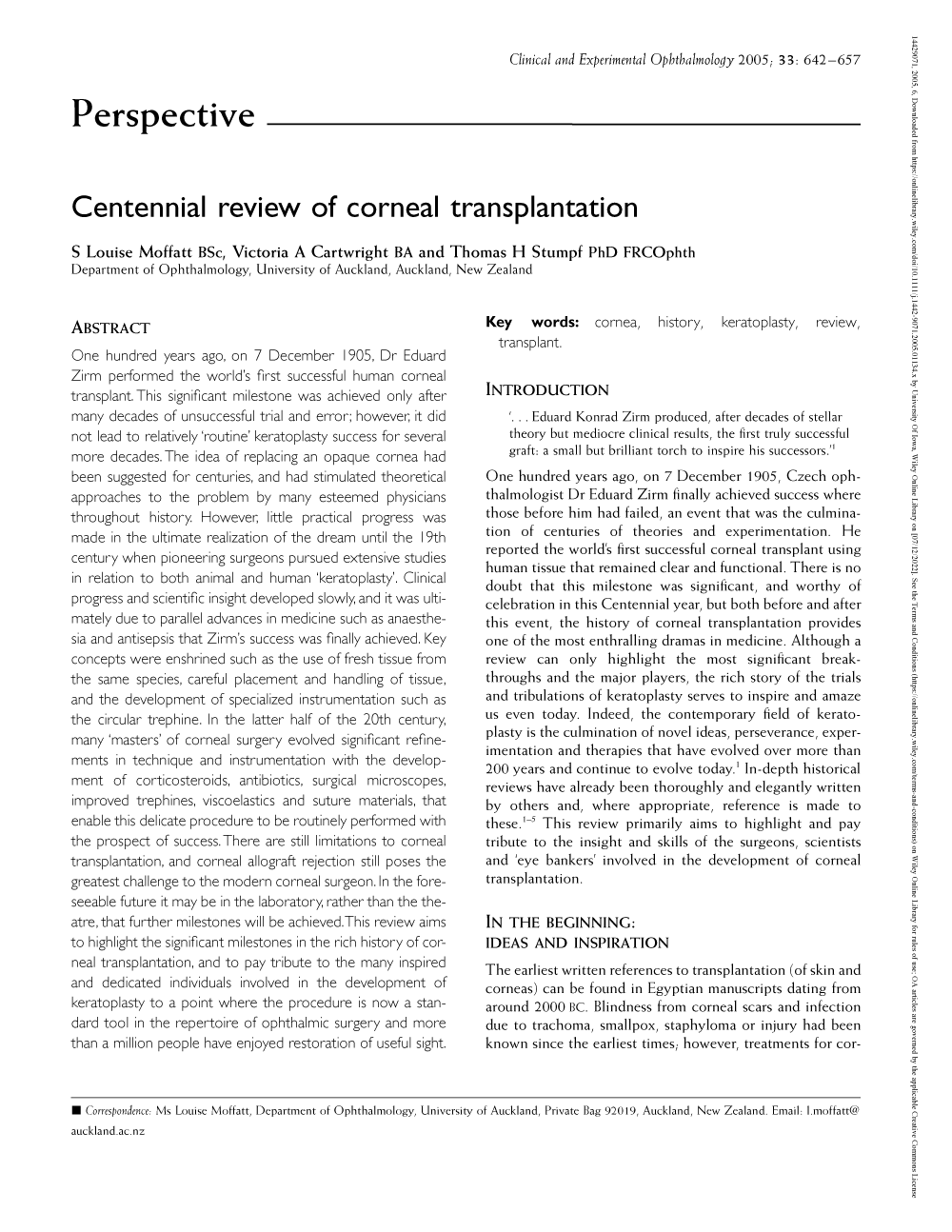 Centennial Review of corneal transplantation