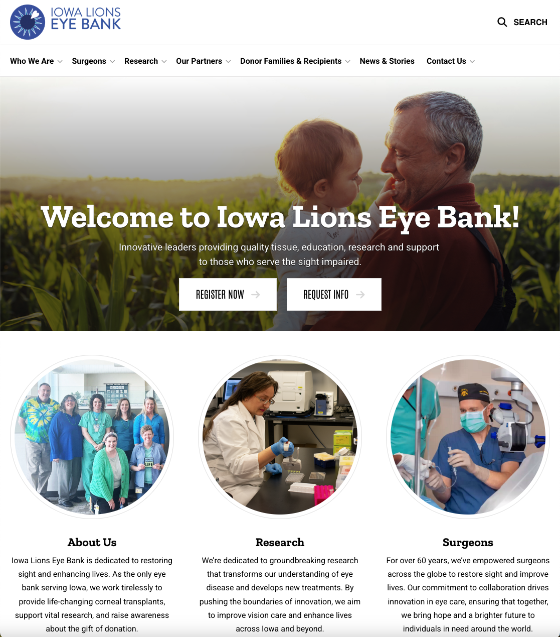 Iowa Lions Eye Bank new website launch screenshot